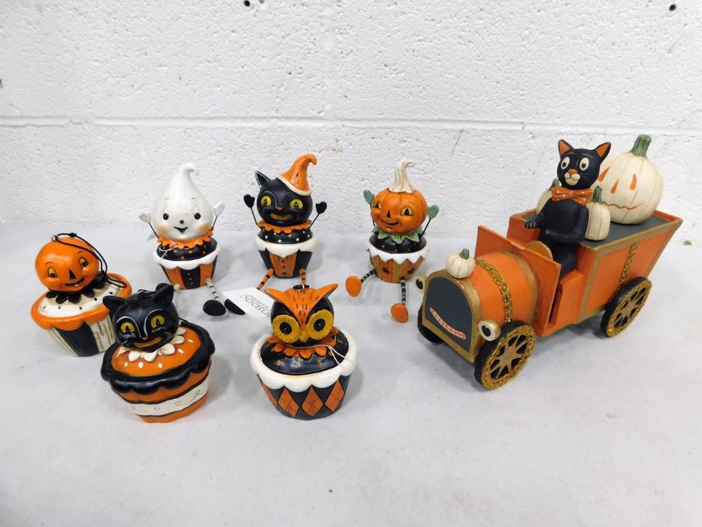 Bethany Lowe Halloween Car Ride, Black Cat Driving Car w White Pumpkins (1 of 8)