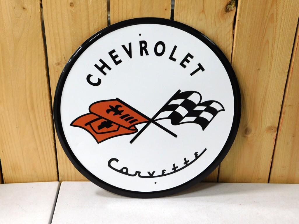 Chevrolet Corvette Round Metal Sign Modern Retro (1 of 6)