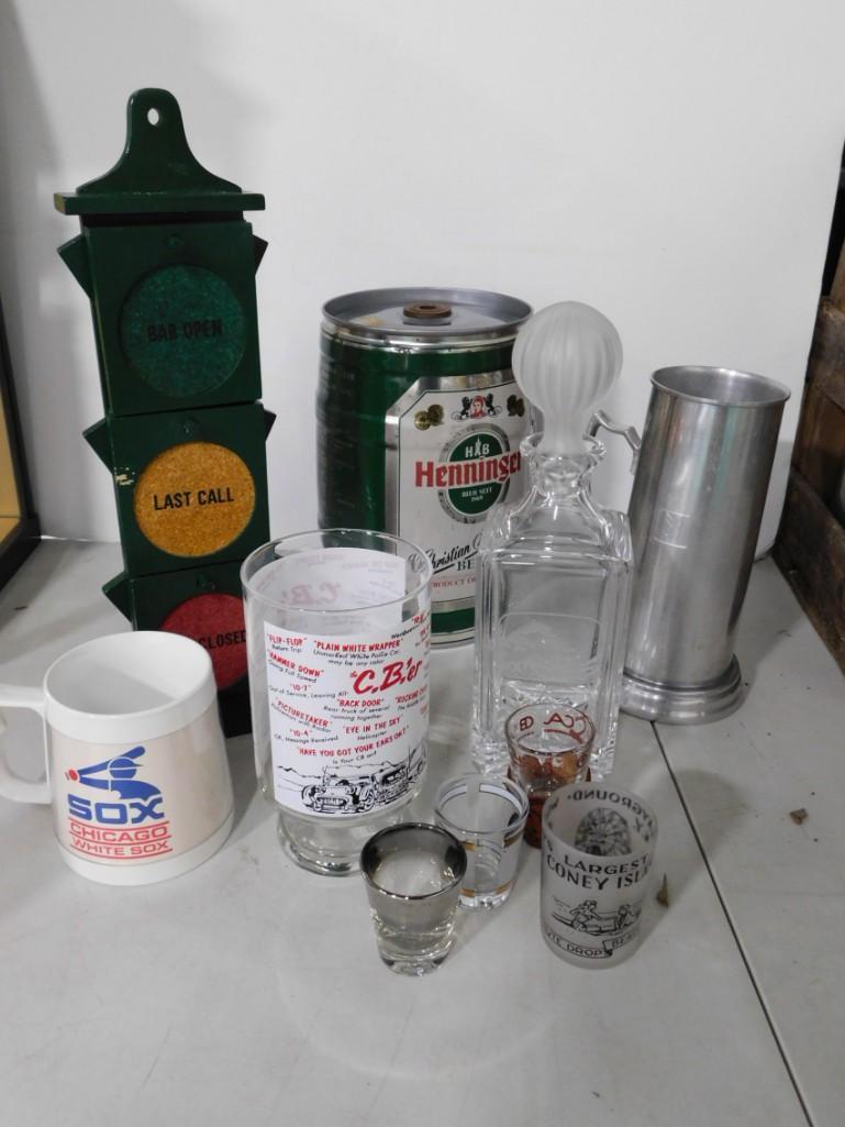 Bar Lot with Stop Light Coaster Set, Henninger Mini Keg - Empty, Playboy Beer Mug (1 of 6)
