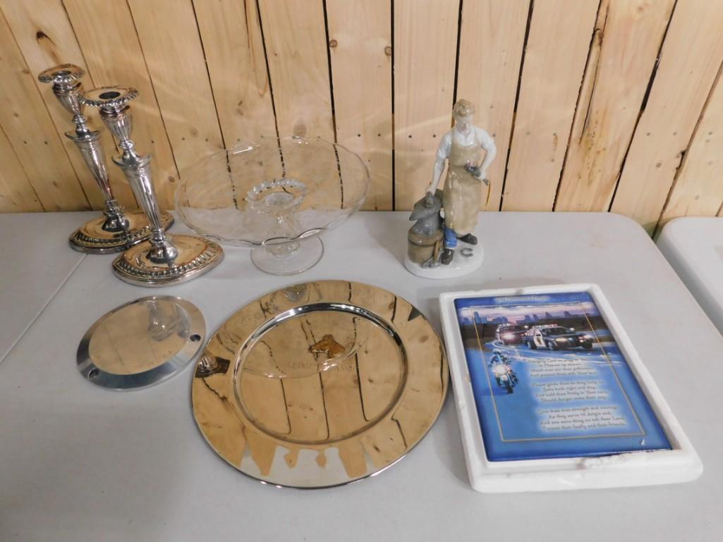 Pair of Weighted Sterling Silver Candle Stick Holders Cambridge Rose Point Glass Cake Stand,Figurine (1 of 10)