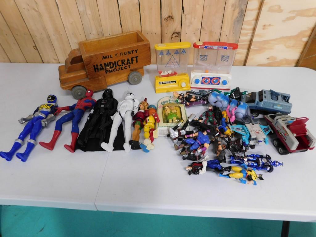 Toy Lot incl Wood Truck, Star Wars Action Figures Cabbage Patch Figure, Spider Man Figure, (1 of 9)