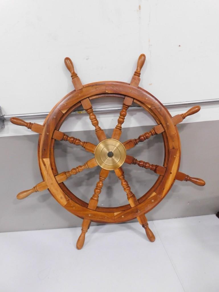 Large Wood and Brass Ship's Wheel (1 of 3)
