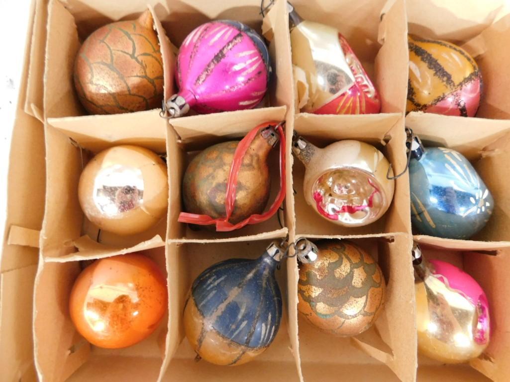 Vintage Mercury Glass Christmas Ornaments incl Indents, Etc: Vintage Mercury Glass Christmas Ornaments incl Indents, Etc