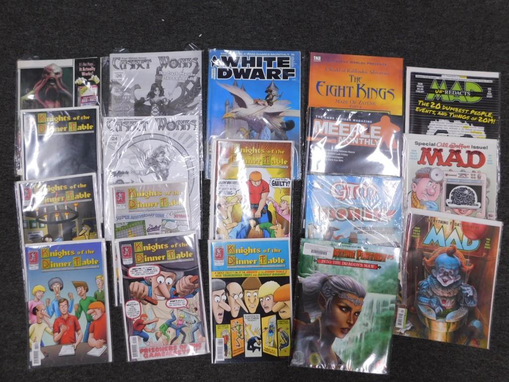Lot of Gaming Magazines, a Mad Magazine, Knights of the Dinner Table Comic Books, etc (1 of 3)