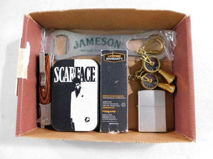 Lot Of Smalls Incl Scarface Lighter, Zippo Lighter, Pocket Knife