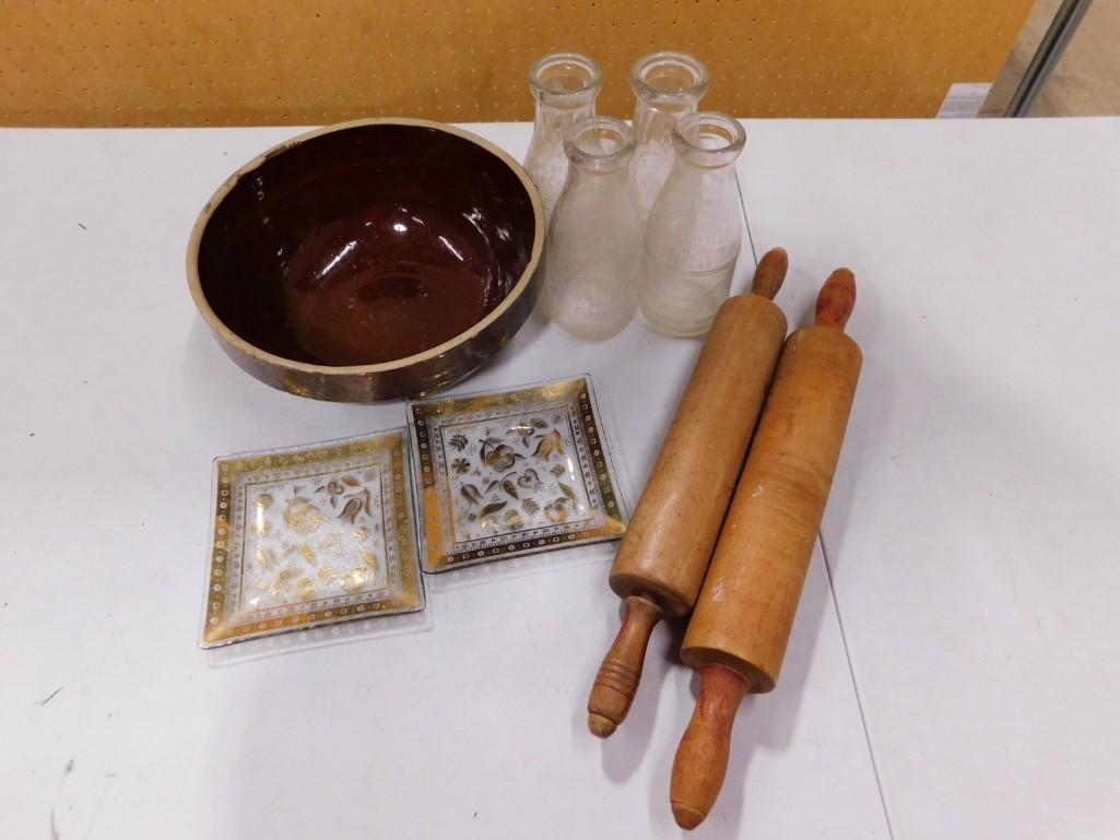 Vintage Lot incl Milk Bottles, Rolling Pins, Stoneware Mixing Bowl (1 of 6)