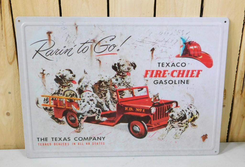 Texaco Fire Chief Gasoline Metal Sign with Dalmatians Modern Retro (1 of 3)
