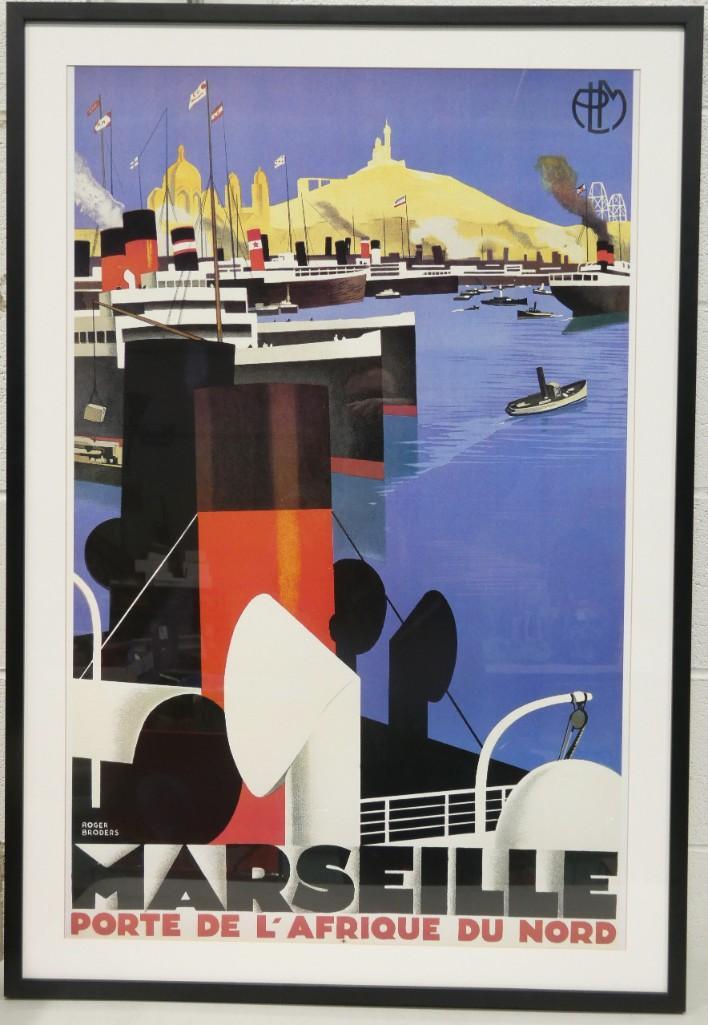 Roger Broders "Marseille Porte de L'afriguqe du Nord" Framed Print: Roger Broders "Marseille Porte de L'afrigue du Nord" Framed Print . Measures about 42"x29 Blue 552 or 557