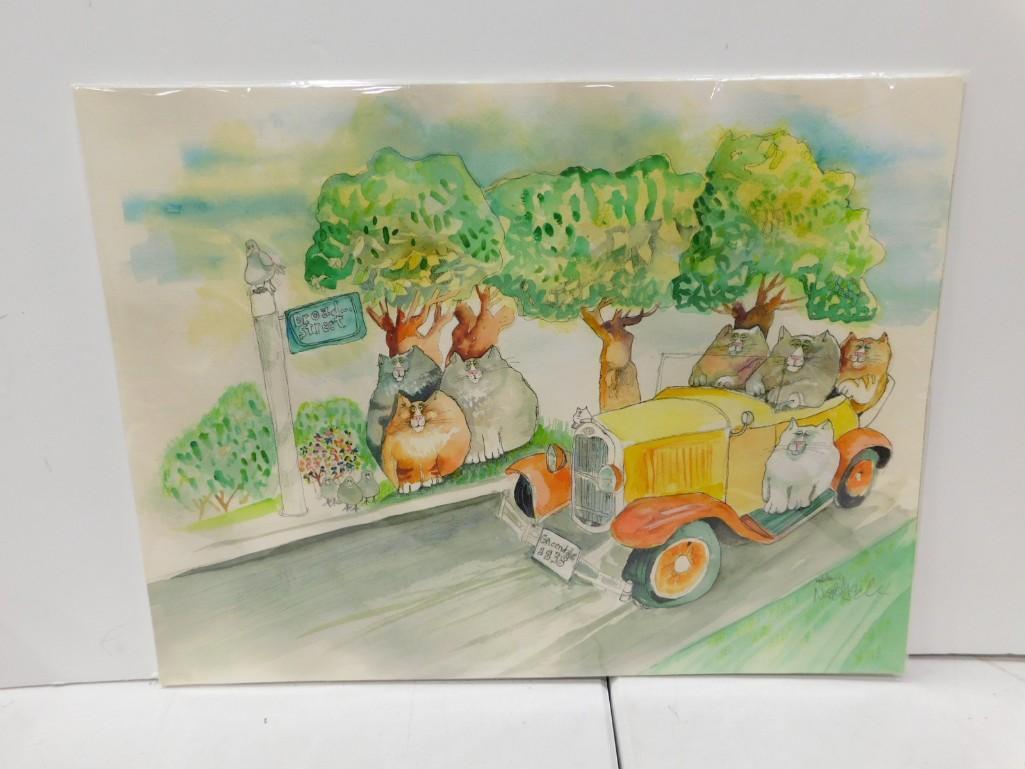 Don Nedobeck Signed Watercolor Cats (1 of 6)