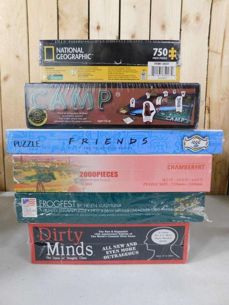 New in Box Games and Puzzles  incl Frog Fest, Dirty Minds, Camp, Friends, 2 Puzzles (1 of 4)