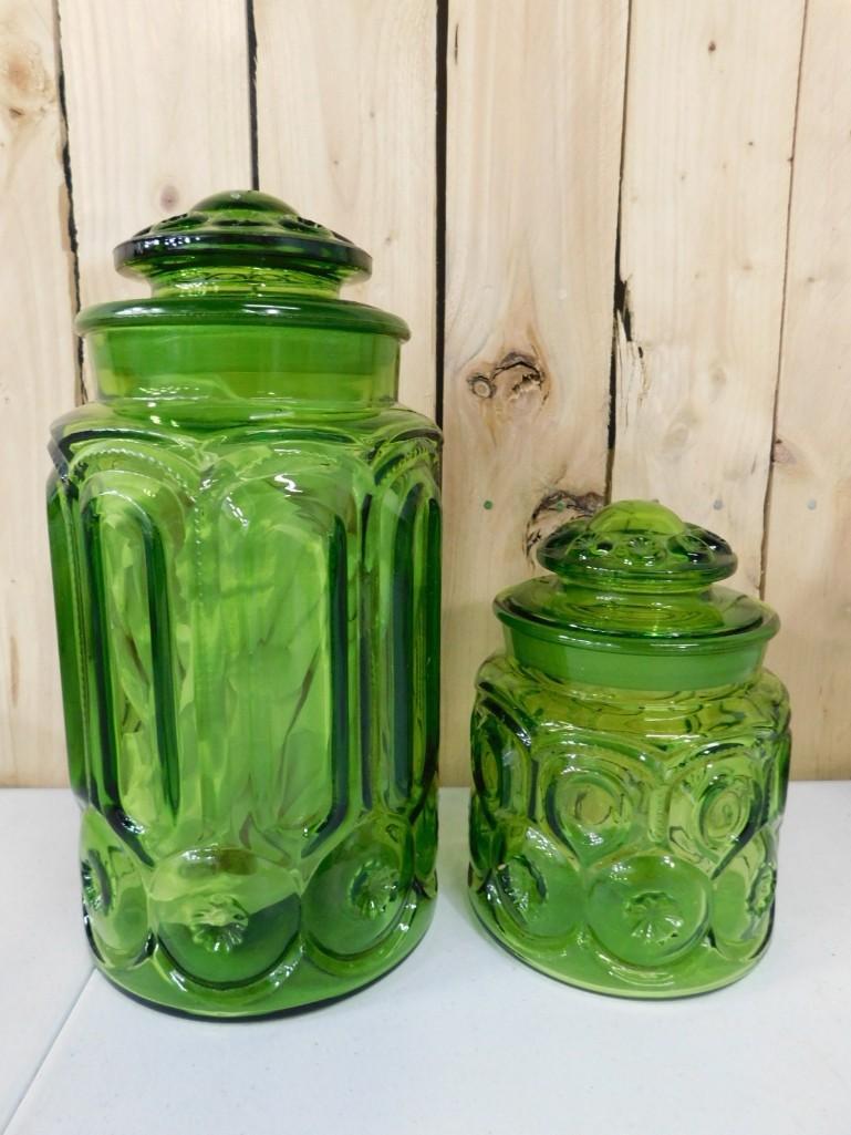 2 Green Glass Canisters (1 of 4)