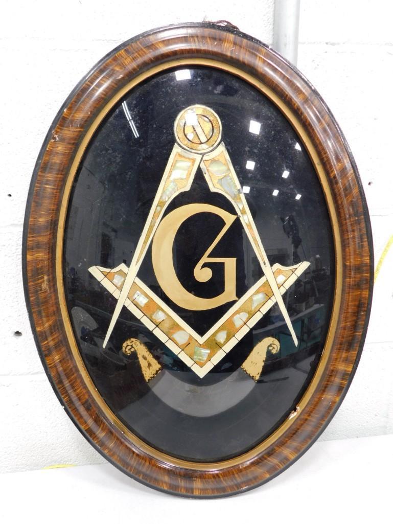 Antique Masonic Emblem with Convex Glass: Antique Masonic Emblem with Mother of Pearl and Convex Glass