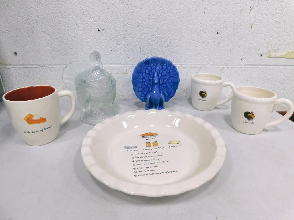 3 Rae Dunn Coffee Cups, Plate, Turkey Wall Pocket, Turkey Candy Dish (1 of 8)