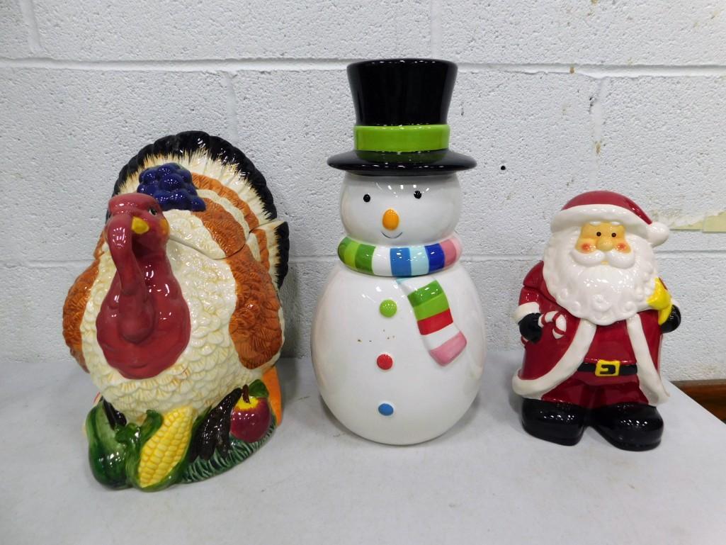 3 Cookie Jars incl Turkey, Snowman, Santa Claus (1 of 7)