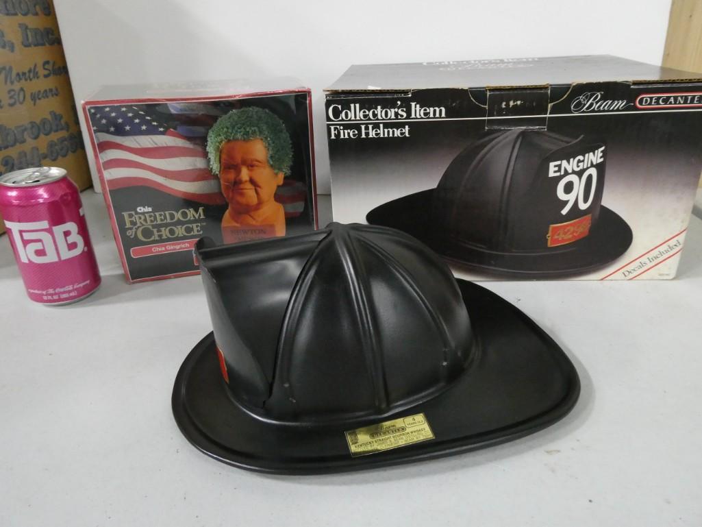 Jim Beam Fire Helmet Decanter EMPTY in Original Box Newt Gingrich Chia Pet (1 of 2)