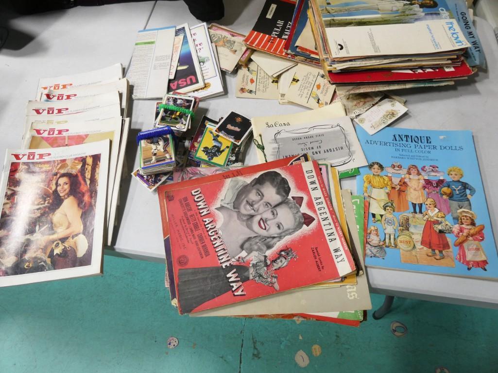 Vintage Ephemera Lot incl Sheet Music, Paper Doll Book, Sports Cards, Playboy VIP, (1 of 8)