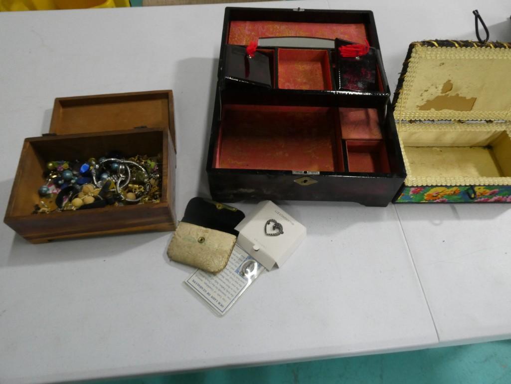 3 Jewelry Boxes incl 1 Musical, 1 Has Some Costume Jewelry Inside (1 of 6)