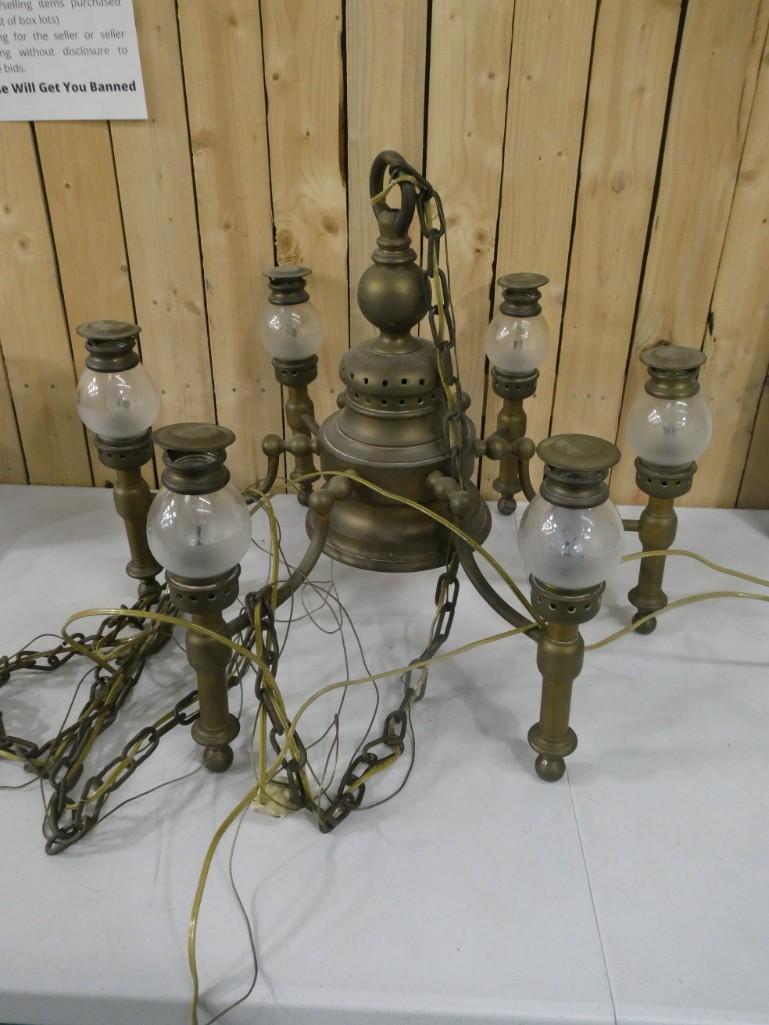 Antique Heavy Brass Chandelier with Original Glass Shades (1 of 6)