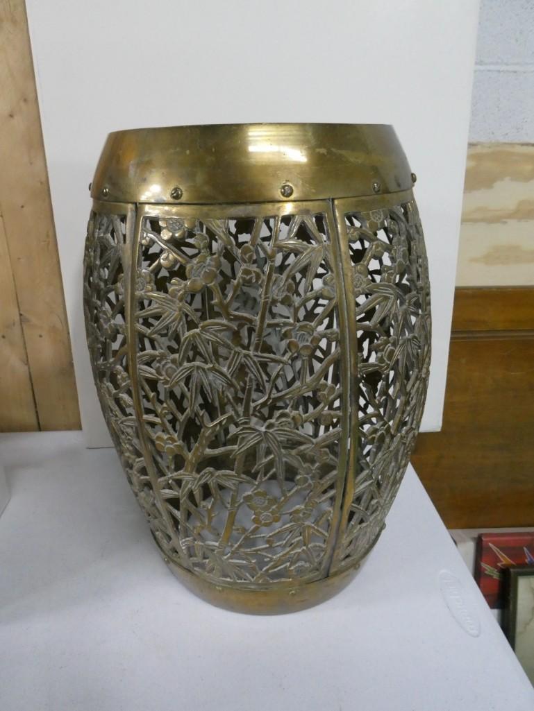 Brass Plant Stand or Seat with Bird and Floral Cut Out Design Approx 18" Tall (1 of 3)