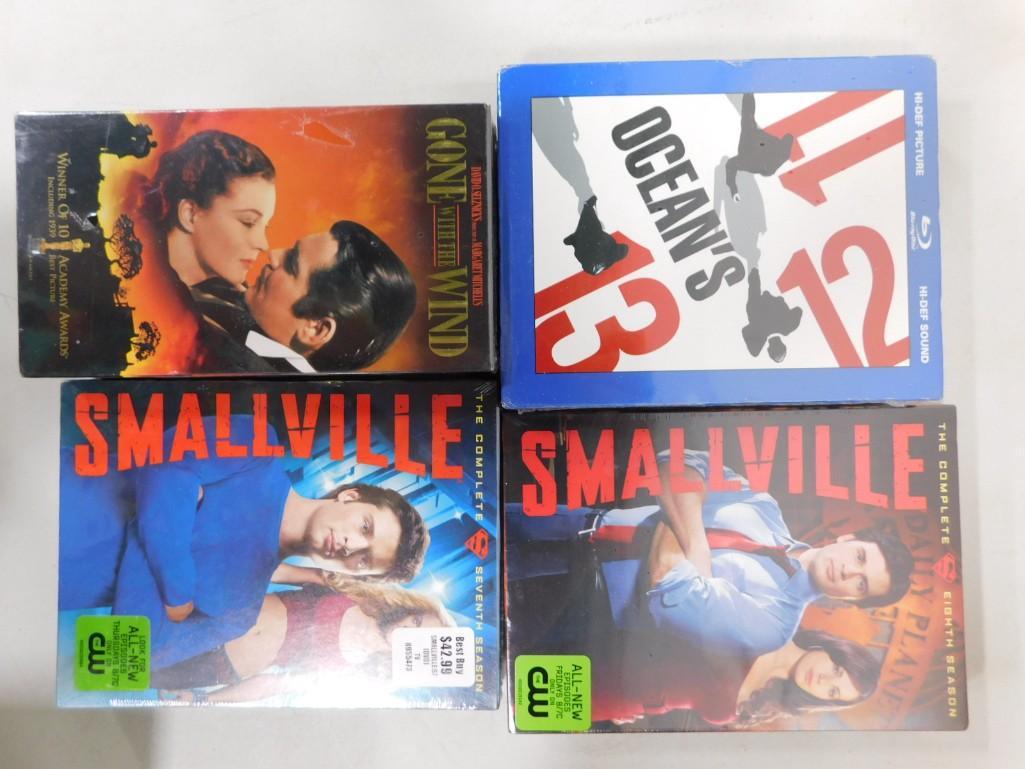Lot of Blu Rays, DVDs, VHS incl Smallville, Oceans 11, 12, 13, Gone With the Wind (1 of 2)