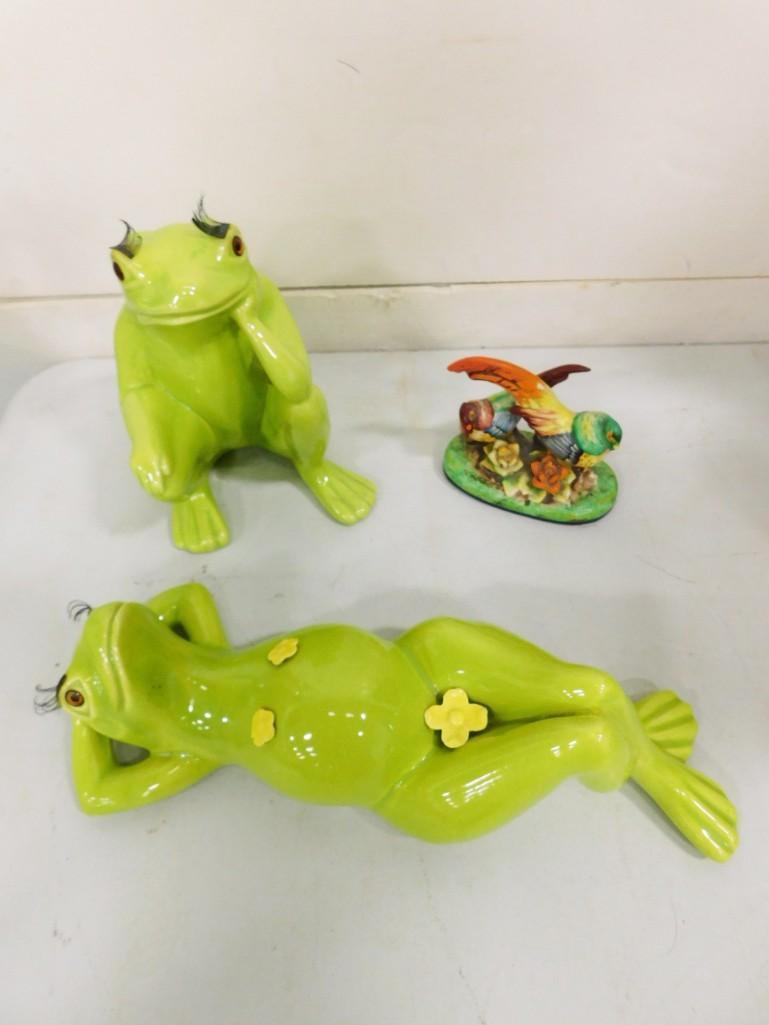Pair of Enchanto Co Ceramic Frogs and a Ceramic Bird Figurine (1 of 18)
