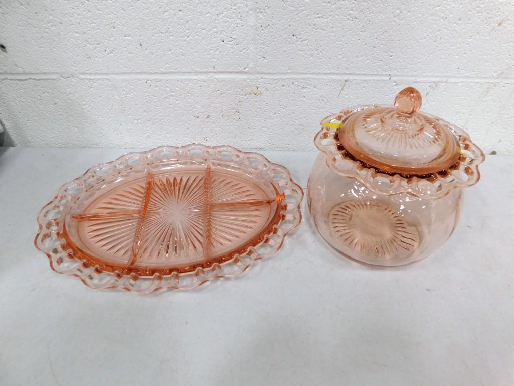 Hocking Old Colony Lace Edge Small Cookie Jar with Lid and Divided Plate (1 of 4)