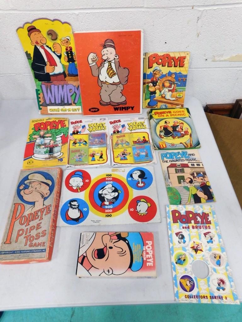Popeye Collectibles incl Vintage Pipe Toss Game, Wimpy, Popeye and Brutus, Olive Oyl, (1 of 6)