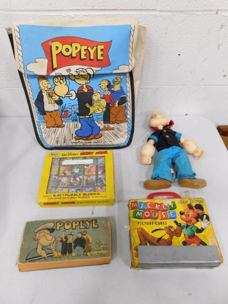 Vintage Popeye and Mickey Mouse incl 1934 Popeye Hardcover Book, Mickey Mouse Cube Puzzle in Case, (1 of 9)