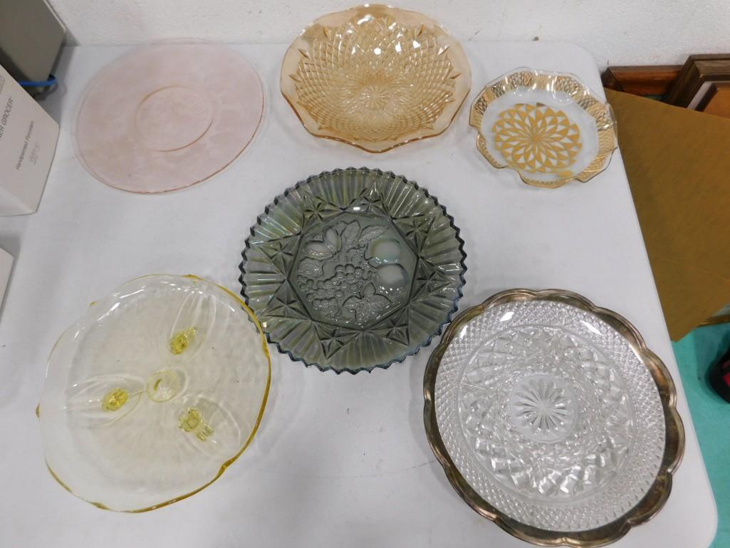 6 Vintage Glass Plates incl Federal Glass Madrid, Diamond Point Marigold, (1 of 5)