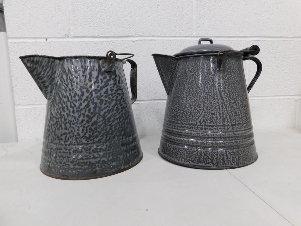 2 Vintage Gray Enamelware or Graniteware Coffee Pots (1 of 8)