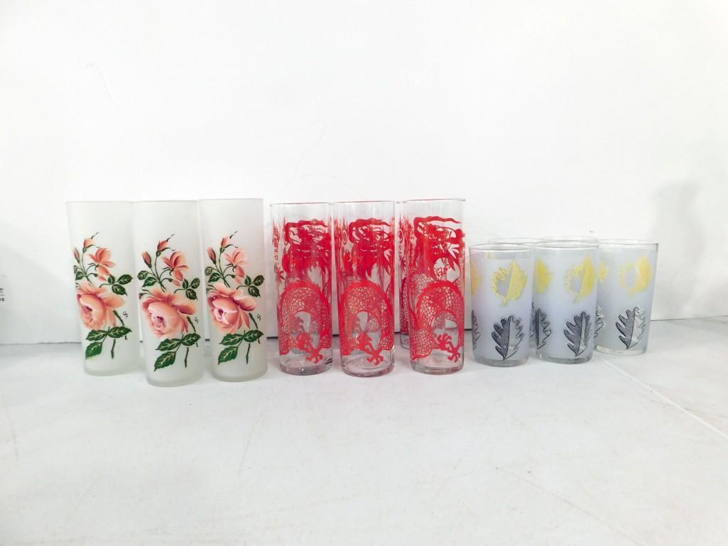 16 Glasses incl 5 Vtg Libbey 802 Frosted Tumblers, 6 1970's Tom Collins Red Dragon, 5 1960s Tom Coll (1 of 11)