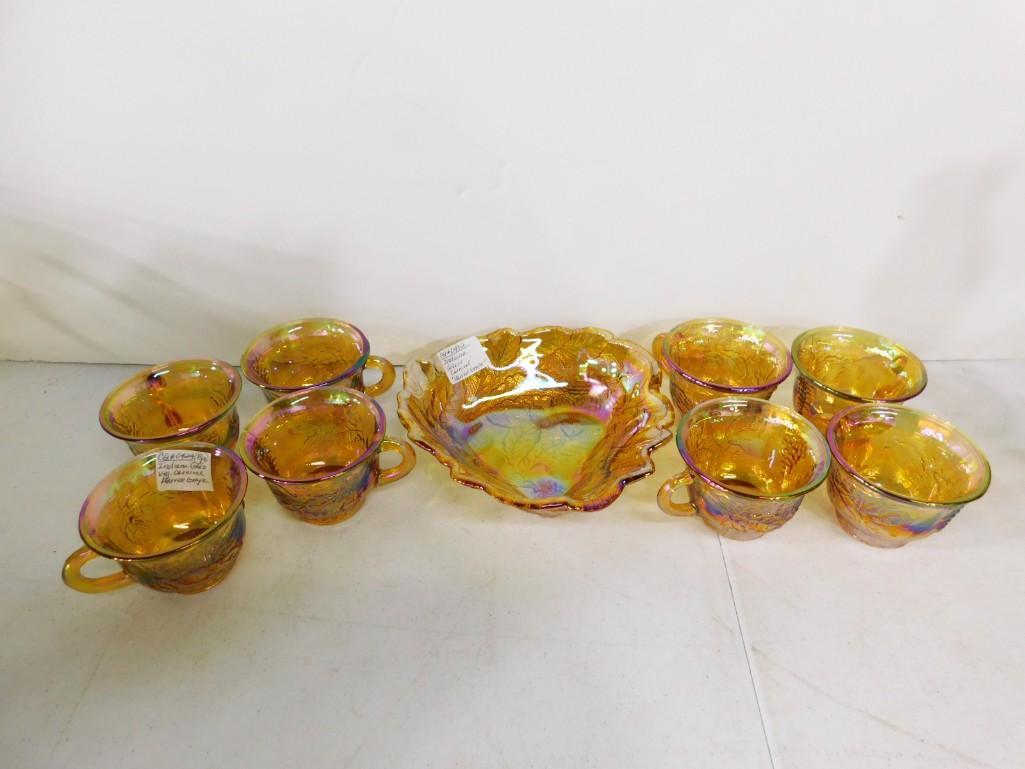Vintage Indiana Glass Harvest Grape Dish and 8 Cups: Vintage Indiana Glass Harvest Grape Dish and 8 Cups