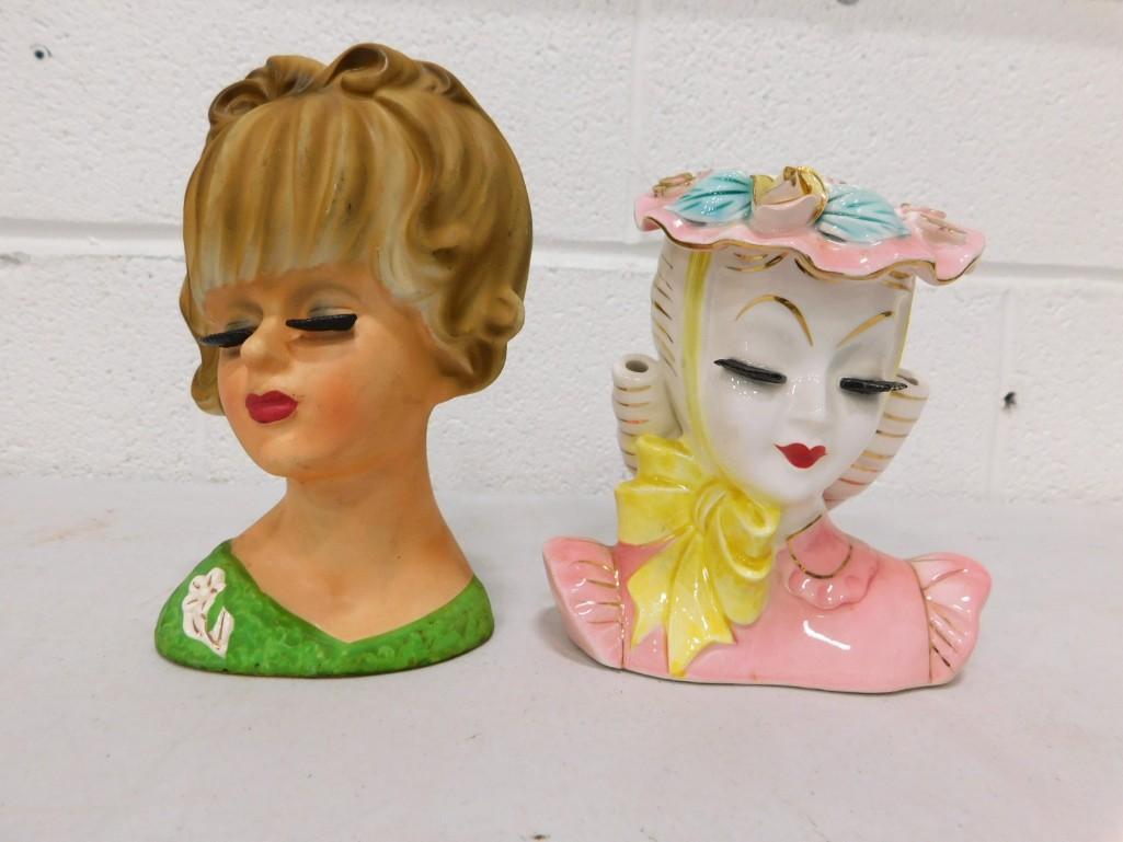 2 Vintage Head Vases incl Inarco E3394 6" and Barbara 4.5" (1 of 5)