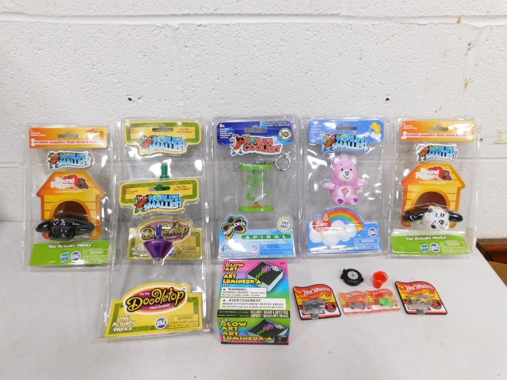 11 World's Smallest Toys Lot: Mini Care Bears, Pound Puppies, Doodletops, MicroPlexx Spiral Puzzle, (1 of 5)