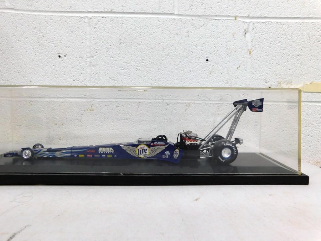 Miller Lite Fuel Dragster Model Car in a Display Case: Miller Lite Larry Dixon Fuel Dragster Model Car in a Display Case