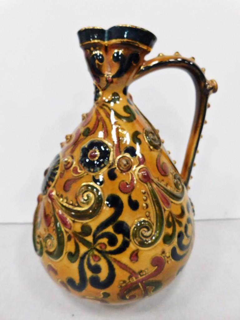 Antique 19th Century Zsolnay Pecs Pottery Ewer or Vase Made in Hungary (1 of 5)