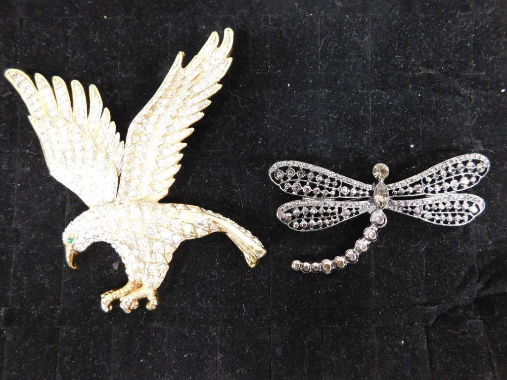 2 Large Costume Jewelry Pins or Brooches with Rhinestones incl Eagle and Dragonfly (1 of 4)