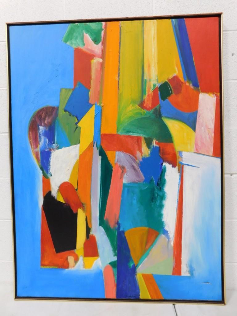 Morris Barazani Abstract Acrylic Painting on Canvas Framed Measures 49"x37" (1 of 7)