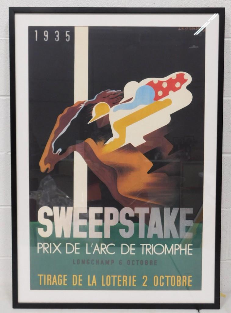 A. M. Cassandre Sweepstake Prix de L'Arc De Tromphe Horse Racing Poster: A. M. Cassandre Sweepstake Prix de L'Arc De Tromphe Horse Racing Poster Measures 42"x30"