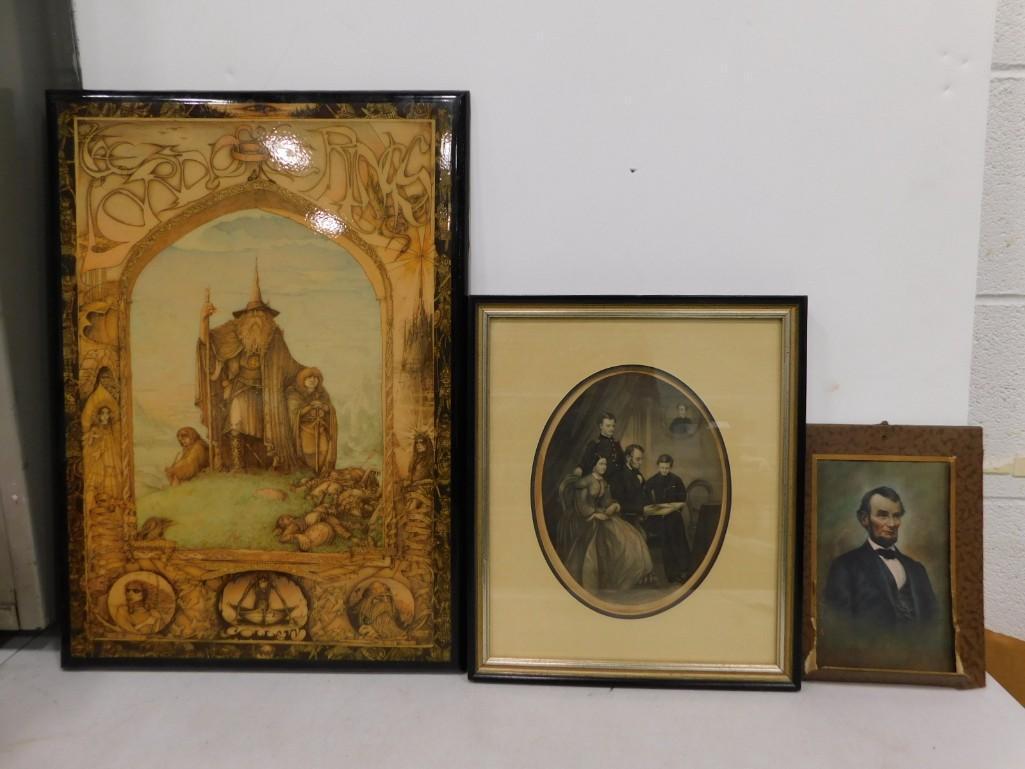 3 Framed Pictures incl Wizard and Abraham Lincoln (1 of 5)