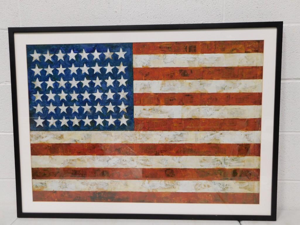 48 Star Flag Print Framed Unsigned, Untitled Measures 41"x30" (1 of 4)