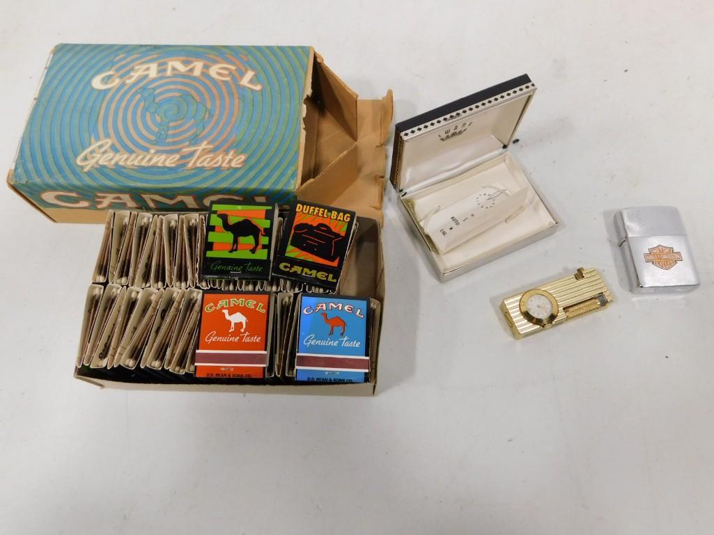 2 Lighters incl Harley Davidson Zippo and Swank Watch Lighter and some Camel Cigarette Matches (1 of 7)