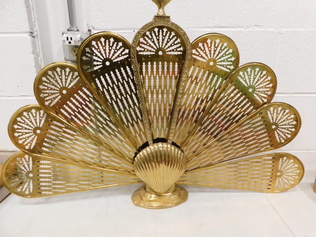 Brass Fireplace Peacock Screen Fanning Cover (1 of 3)