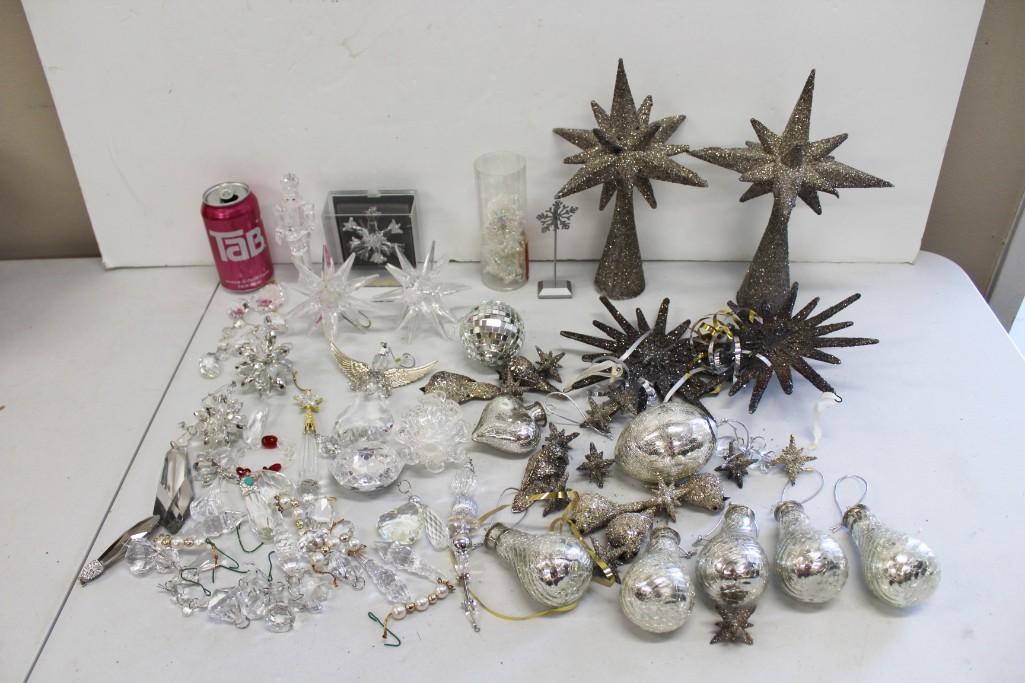 Crystal, Glass, Etc Christmas Ornaments Lot: Christmas Ornaments Lot including Chrystal Ornaments, Glass Ornaments, etc