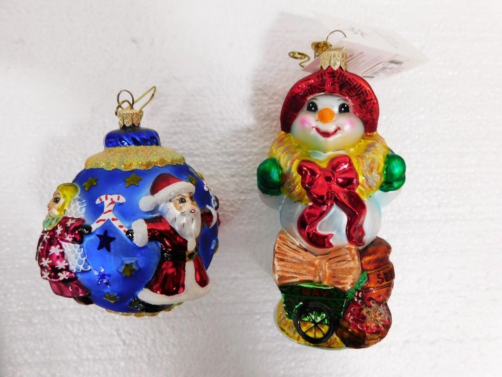 2 Christopher Radko Ornaments incl Farmer Frost Snowman with Tag, and Christmas Santa Around The Wor (1 of 8)