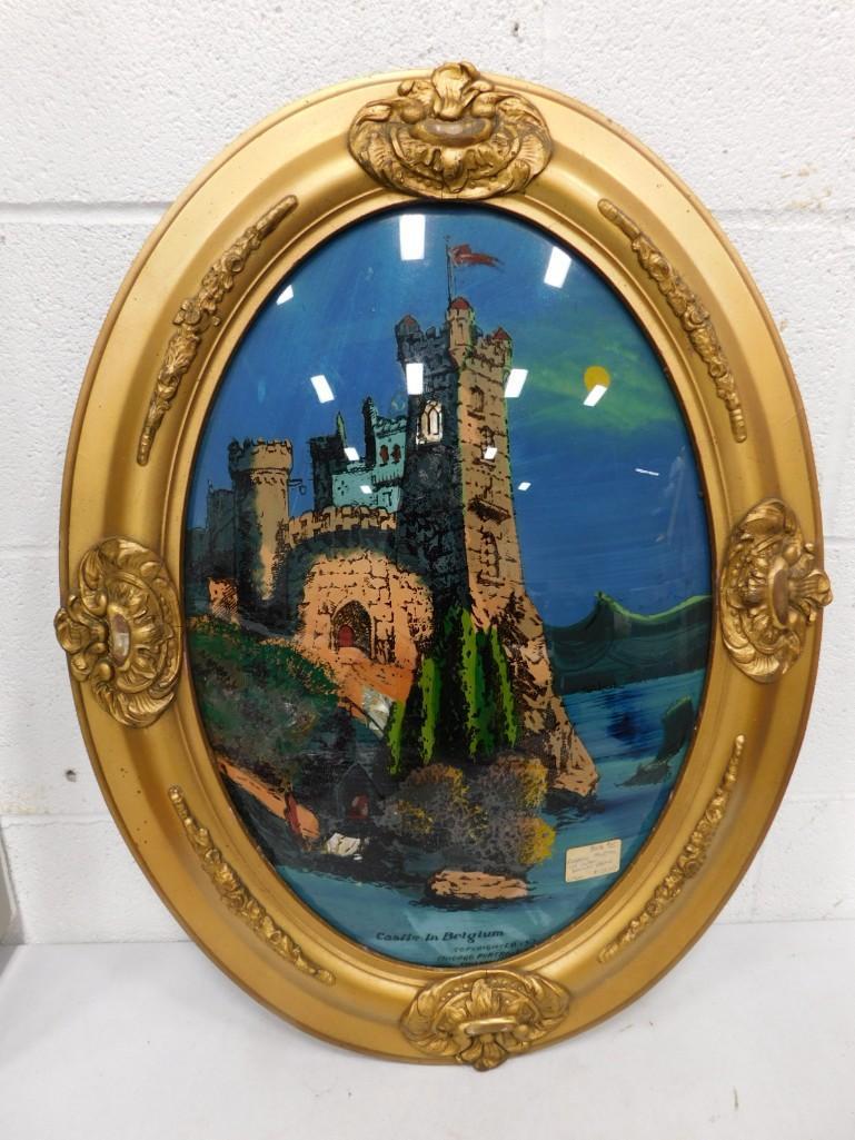 Reverse Painting on Glass "Castle in Belgium": Reverse Painting on Glass "Castle in Belgium"