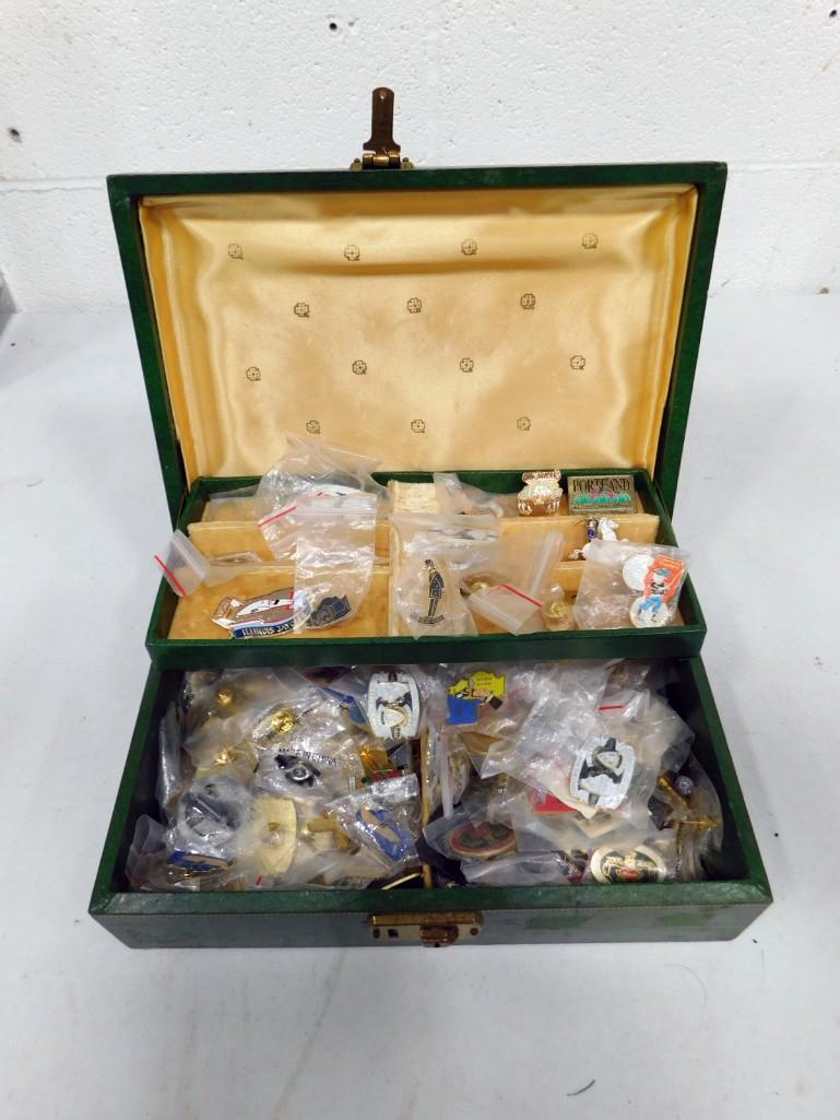 Vintage Jewelry Box with Costume Jewelry Mostly Pins: Vintage Jewelry Box with Costume Jewelry Mostly Pins