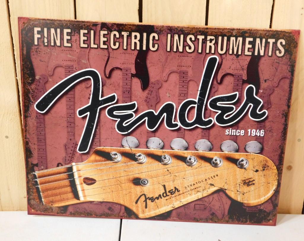 Fender Fine Electric Instruments Metal Advertising Sign Modern Retro (1 of 3)