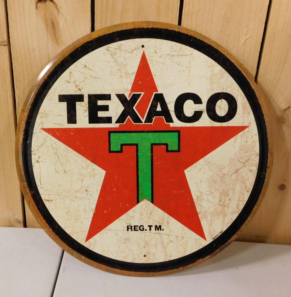Texaco Round Metal Advertising Sign Modern Retro 11 3/4" Diameter (1 of 4)