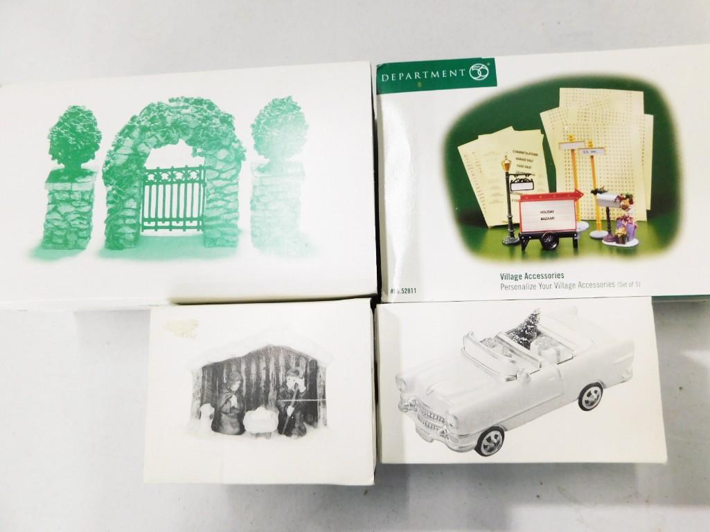 Dept 56 Accessories incl Christmas Cadillac, Outdoor nativity Scene, Stone Corner Posts with Holly T (1 of 4)